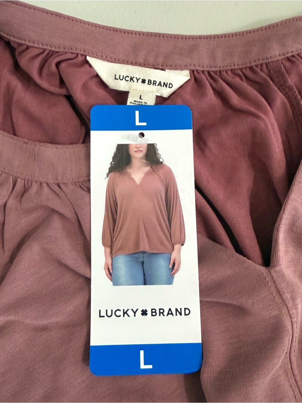 Lucky Brand Rose Brown Solid Knit Long Sleeve V-Neck Top Women's L